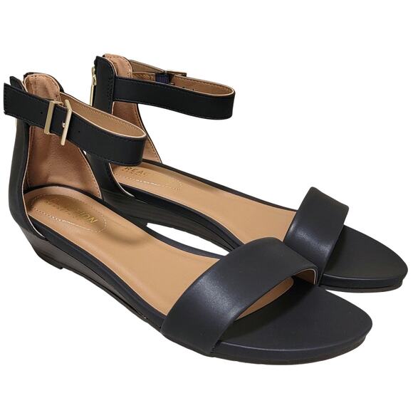 Kenneth Cole Reaction Great Viber Ankle Strap Wedge Sandals Size US 8W Navy Blue - Picture 1 of 6